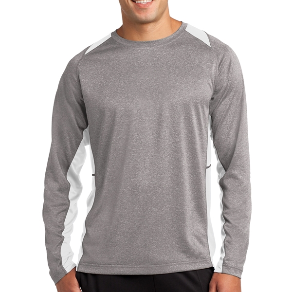 VINTAGE HEATHER/ WHITE color option for Sport Tek® Colorblocked Heather Long Sleeved T Shirt