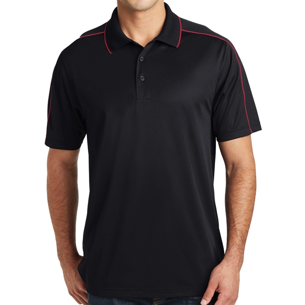 BLACK/ TRUE RED color option for Polyester Polo Shirt With Piped Design