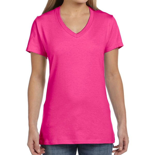 Wow Pink color option for Classy Ladies' V Neck T Shirt