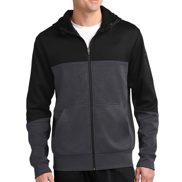 BLACK/GRAPHITE HEATHER/BLACK color option for Sport Tek® Colorblocked Zippered Hoodie Jacket