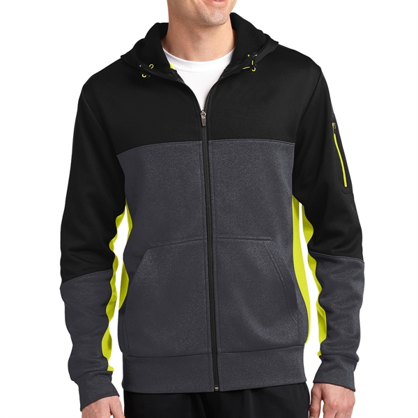 Black/Graphite Heather/Citron color option for Sport Tek® Colorblocked Zippered Hoodie Jacket