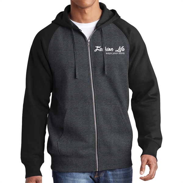 GRAPHITE HEATHER/BLACK color option for Raglan Hooded Jacket
