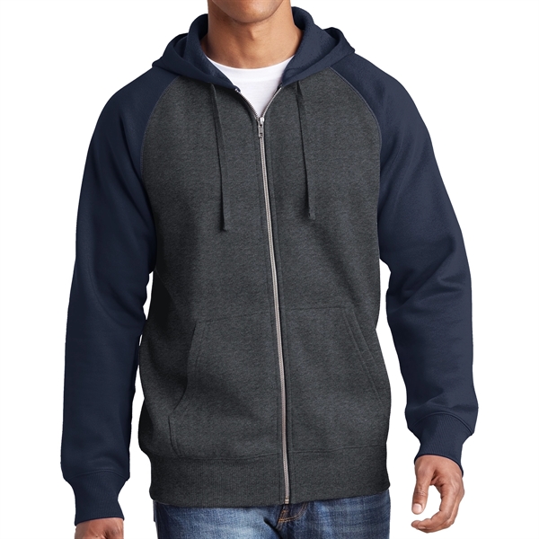 GRAPHITE HEATHER/TRUE NAVY color option for Raglan Hooded Jacket