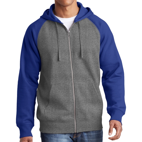 VINTAGE HEATHER/ TRUE RED color option for Raglan Hooded Jacket