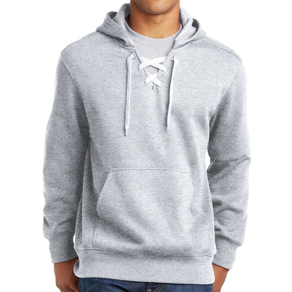 Athletic Heather color option for Unique Hooded Pullover With Lace Up Drawcord