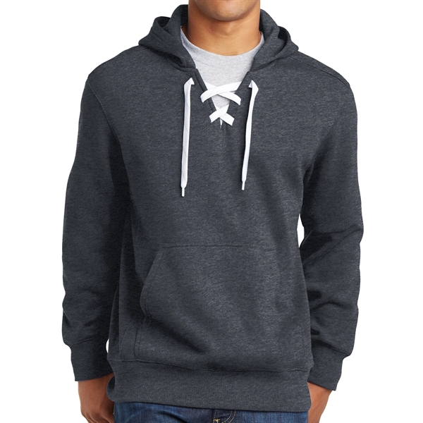 Graphite Heather color option for Unique Hooded Pullover With Lace Up Drawcord