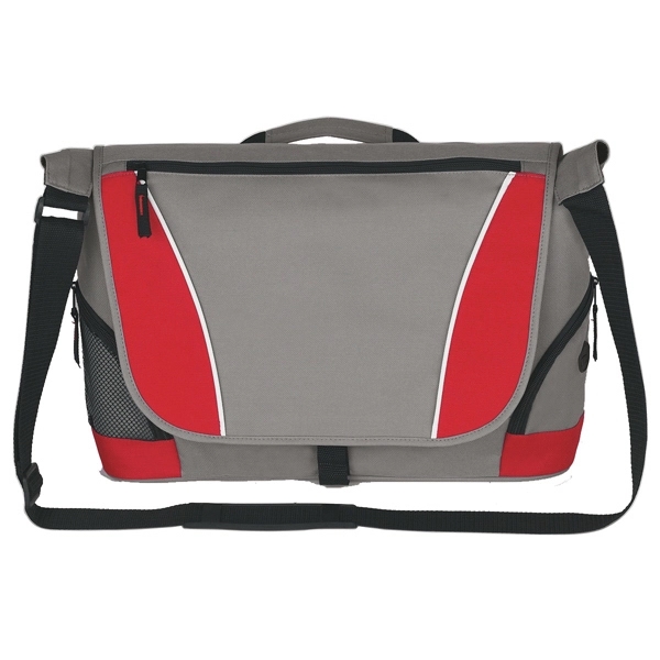 Gray With Red color option for Messenger Bag With Buckle Closure