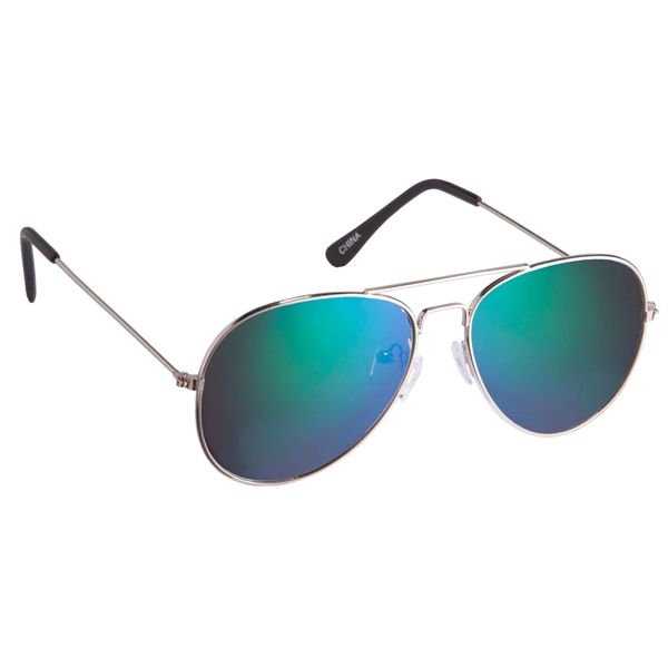 Silver With Green color option for Pilot's Mirrored Aviator Sunglasses