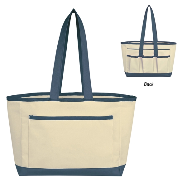 Natural With Navy color option for Multi Storage Tote