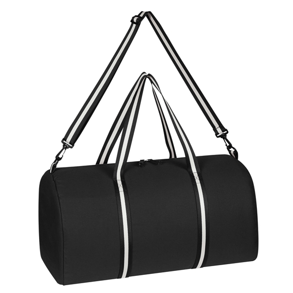 Black With White color option for Striped Travel Duffel Bag