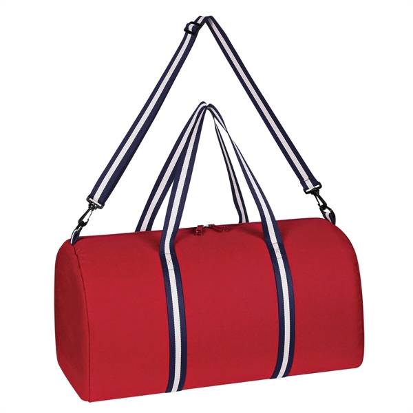 Red With White color option for Striped Travel Duffel Bag