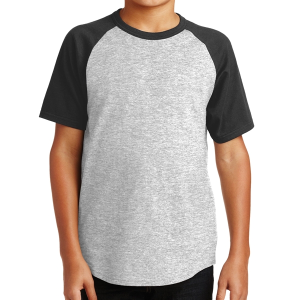 Heather Grey / Black color option for Colorful Raglan Shirt For Kids.