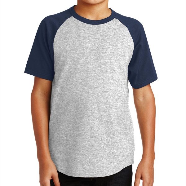 Heather Grey / Navy color option for Colorful Raglan Shirt For Kids.