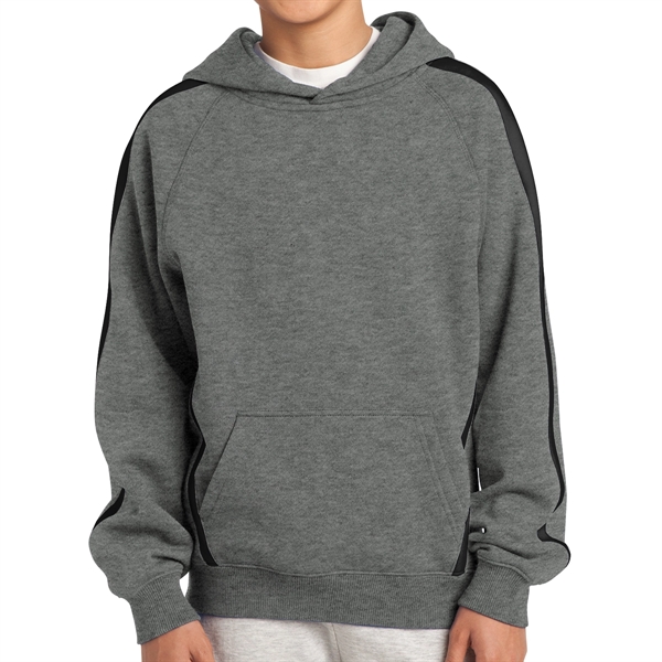 Graphite Heather/Black color option for Sport Tek® Stripe Accented Pullover Sweatshirt For Teens
