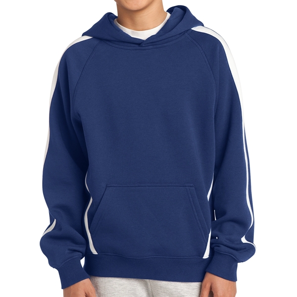 Graphite Heather/True Navy color option for Sport Tek® Stripe Accented Pullover Sweatshirt For Teens