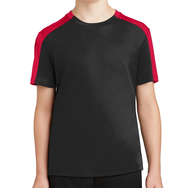 Black/ True Red color option for Comfort Oriented 100% Polyester Ladies' Tee