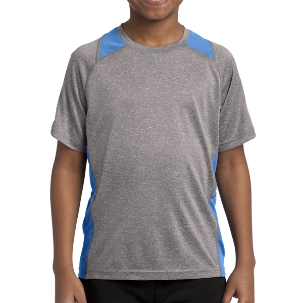 Vintage Heather/ Carolina Blue color option for Sport Tek® Youth's Colorblocked Heather T Shirt