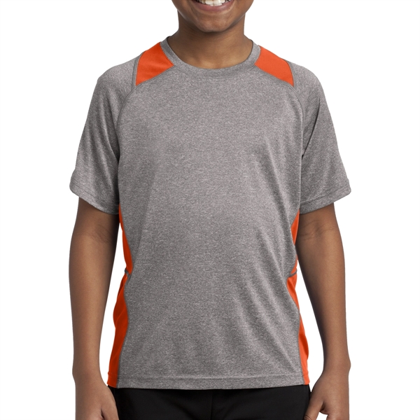 Vintage Heather/ Deep Orange color option for Sport Tek® Youth's Colorblocked Heather T Shirt