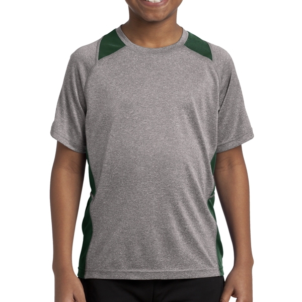 Vintage Heather/ Forest Green color option for Sport Tek® Youth's Colorblocked Heather T Shirt