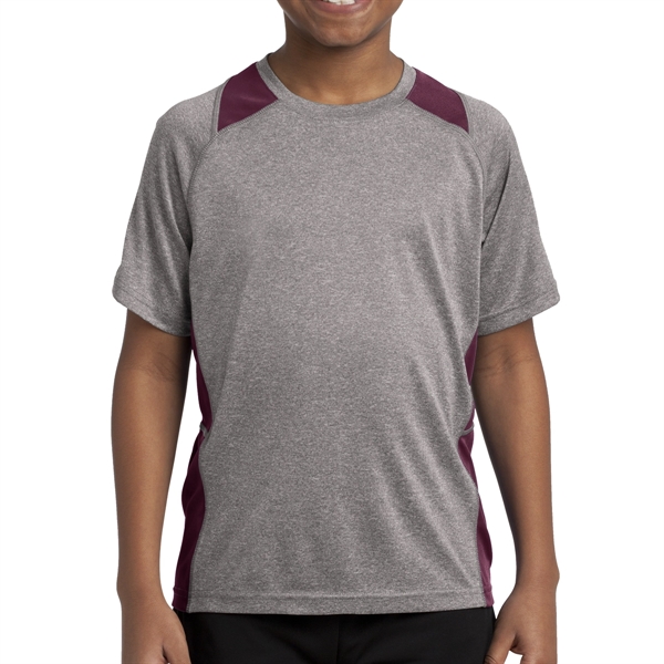 Vintage Heather/ Maroon color option for Sport Tek® Youth's Colorblocked Heather T Shirt