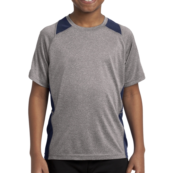 Vintage Heather/ True Navy color option for Sport Tek® Youth's Colorblocked Heather T Shirt