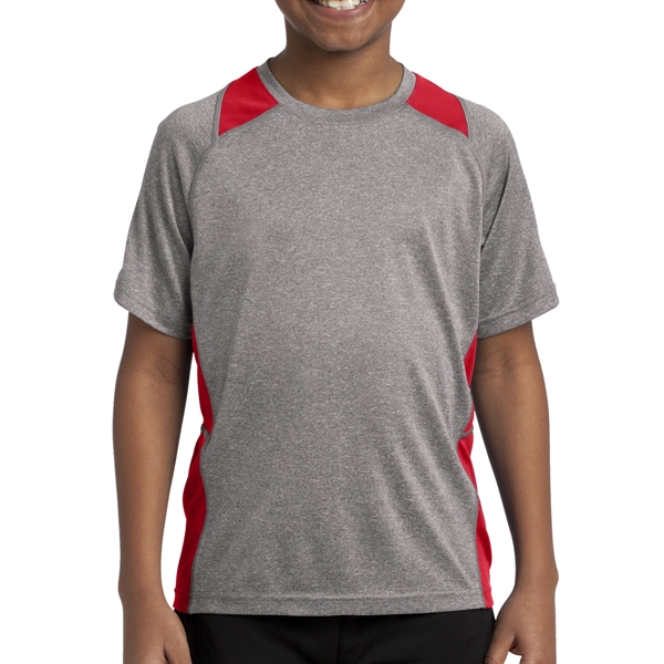 Vintage Heather/ True Red color option for Sport Tek® Youth's Colorblocked Heather T Shirt