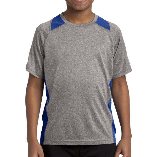 Vintage Heather/ True Royal color option for Sport Tek® Youth's Colorblocked Heather T Shirt