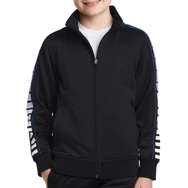 Black/True Royal color option for Cadet Single Leeve Stripe Designed Jacket