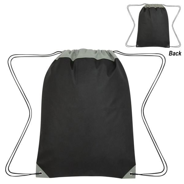 Black With Gray color option for Simple Two Toned String Knapsack