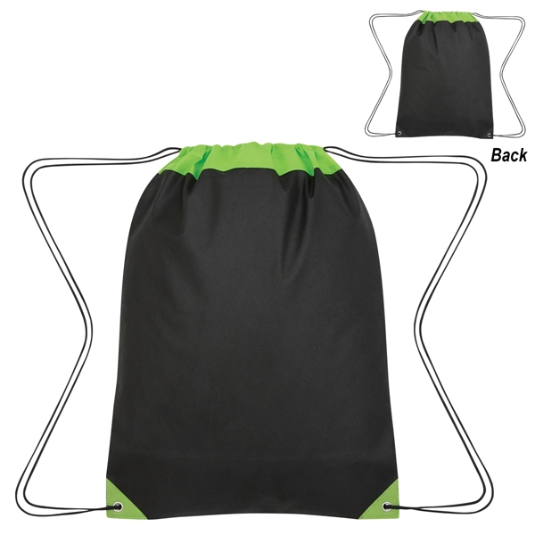 Black With Lime color option for Simple Two Toned String Knapsack