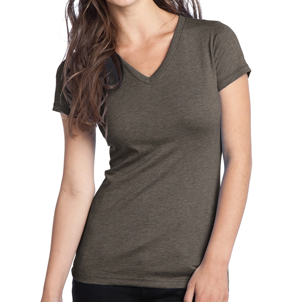 Chocolate Heather color option for District® Junior's Tri Blend V Neck T Shirt