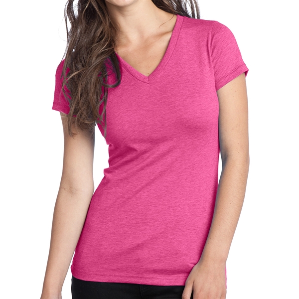 Dark Fuschia Heather color option for District® Junior's Tri Blend V Neck T Shirt