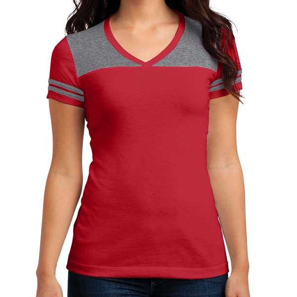 New Red/ Heather Nickel color option for Classic Varsity V Neck Shirt