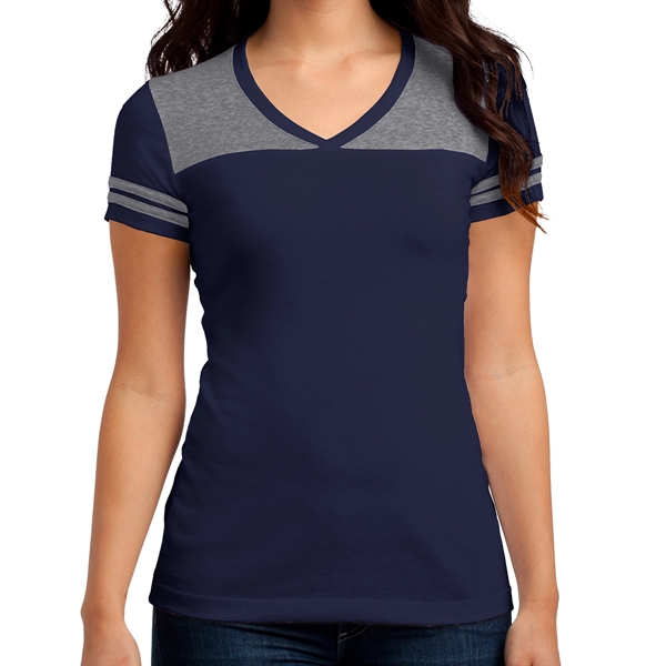 True Navy/ Heather Nickel color option for Classic Varsity V Neck Shirt