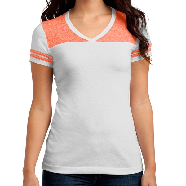 White/ Bright Orange color option for Classic Varsity V Neck Shirt