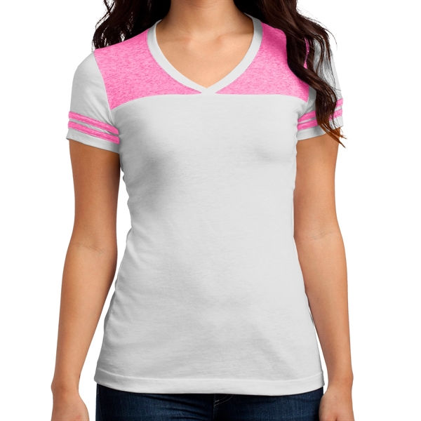 White/ Bright Pink color option for Classic Varsity V Neck Shirt