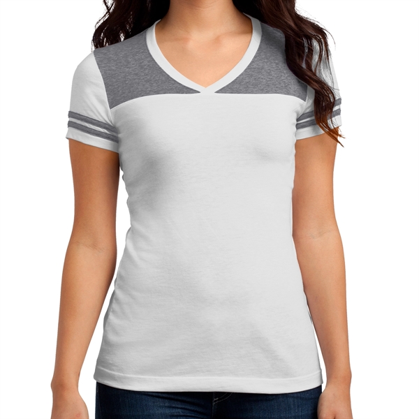 White/ Heather Nickel color option for Classic Varsity V Neck Shirt