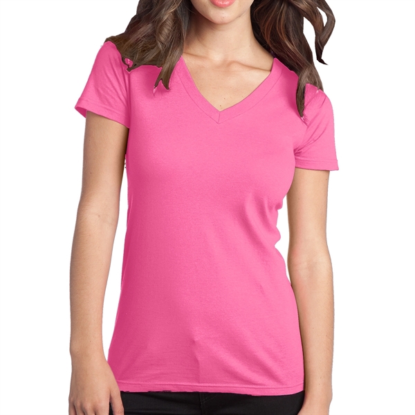 Neon Pink color option for District® Junior's V Neck T Shirt