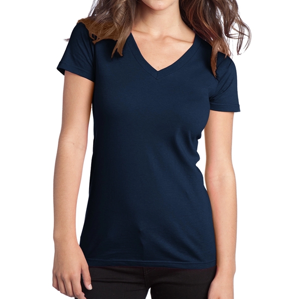 New Navy color option for District® Junior's V Neck T Shirt
