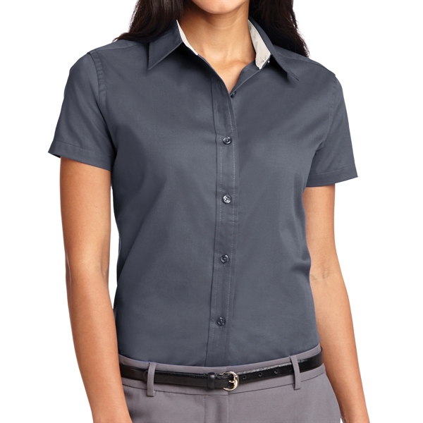 Eggplant/Light Stone color option for Ladies Silk Authority Polo Shirt