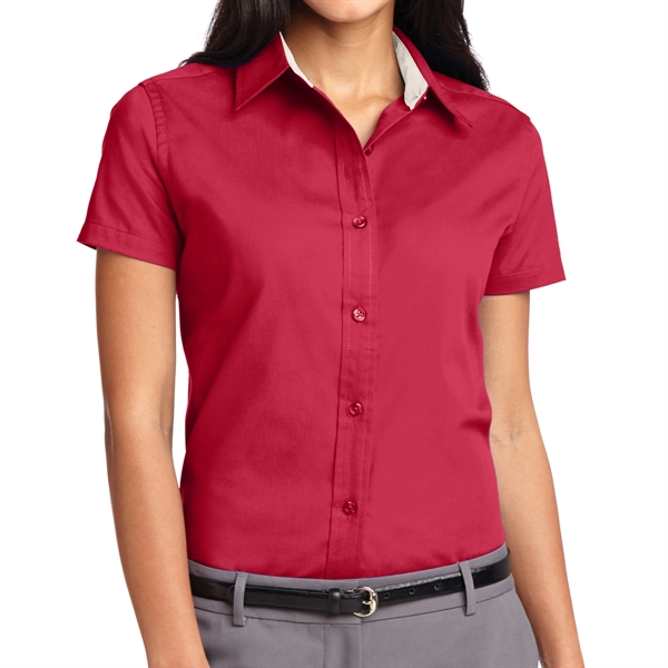 Red/Light Stone color option for Ladies Silk Authority Polo Shirt