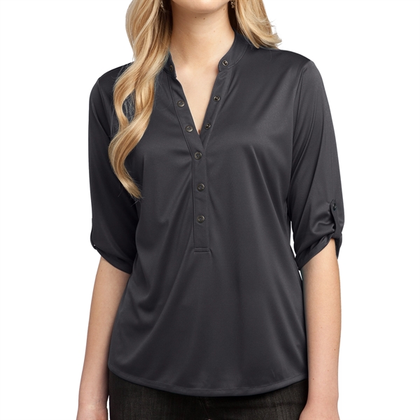 Blacktop color option for Women's Polyester Henley Shirt