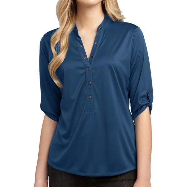 Blue Indigo color option for Women's Polyester Henley Shirt