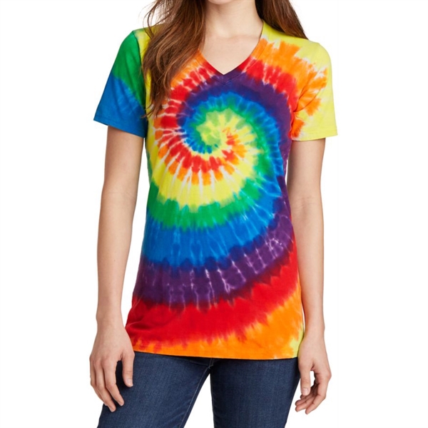 Neon Rainbow color option for Women's V Neck Tie Dye Tee