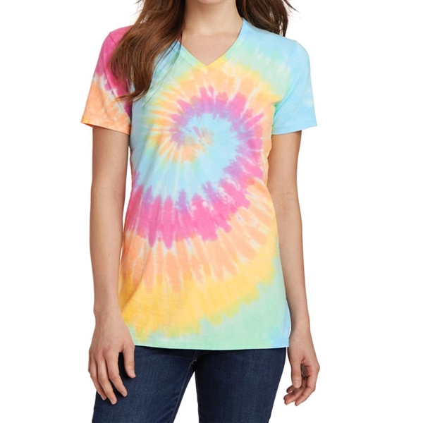 Pastel Rainbow color option for Women's V Neck Tie Dye Tee