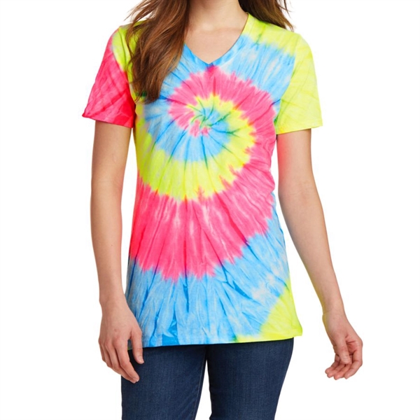 Rainbow color option for Women's V Neck Tie Dye Tee