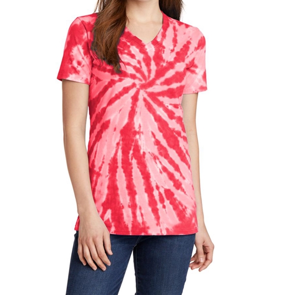 Red color option for Women's V Neck Tie Dye Tee