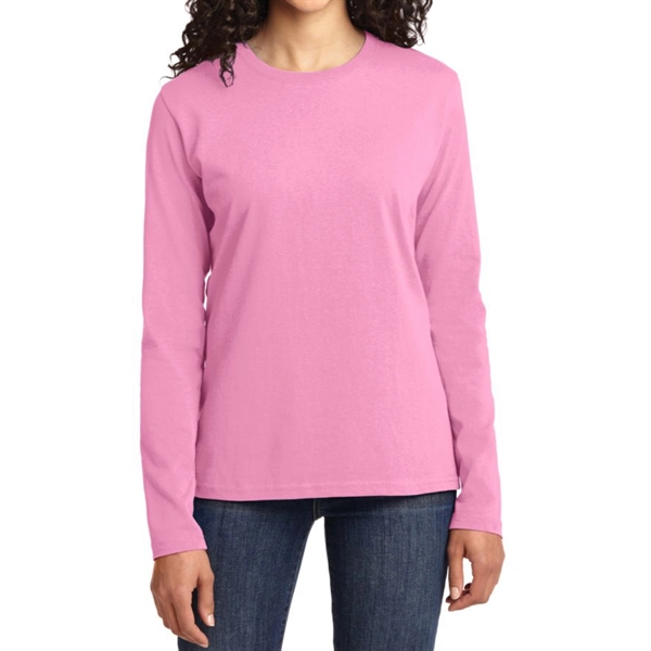 Candy Pink color option for Port & Company® Women's Long Sleeved Core Cotton T Shirt