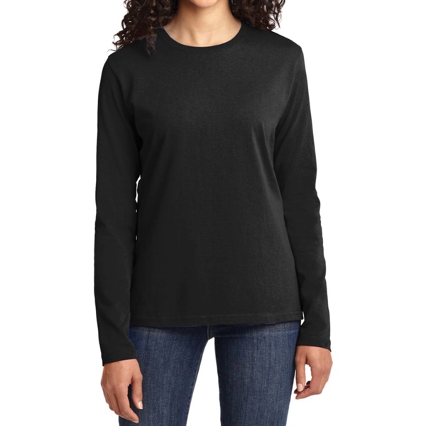 Jet Black color option for Port & Company® Women's Long Sleeved Core Cotton T Shirt