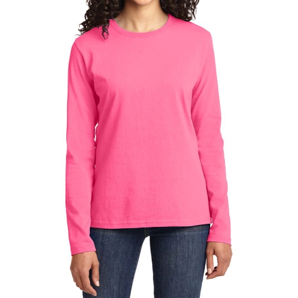 Neon Pink color option for Port & Company® Women's Long Sleeved Core Cotton T Shirt